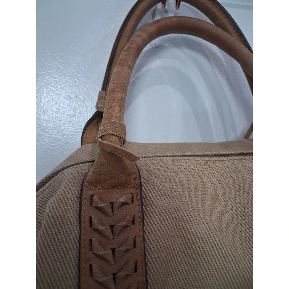 Elle Jae Gypset Tan Canvas Whipstitch Tote Bag Satchel‎ with Tassel Charm